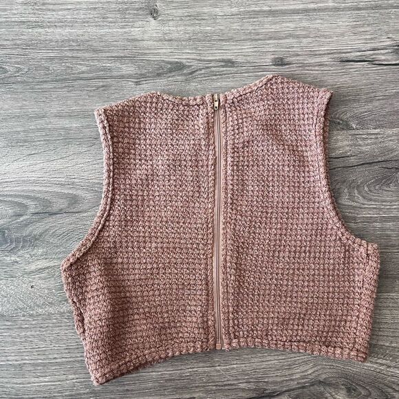 SHEIN Size Small Waffle Knit Crop Tank Top Womens Sleeveless Slim Back-Zip Brown - Picture 3 of 3